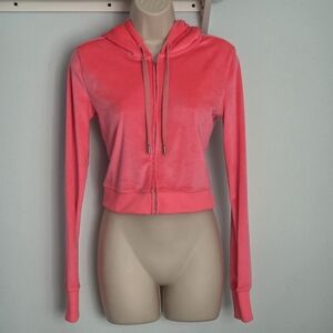 Aerie Neon Pink Velour Cropped Hoodie